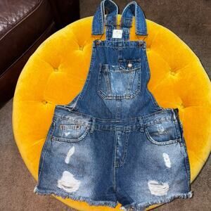 Pool Jeans Distressed Denim Shortalls Ripped Overalls Size 40